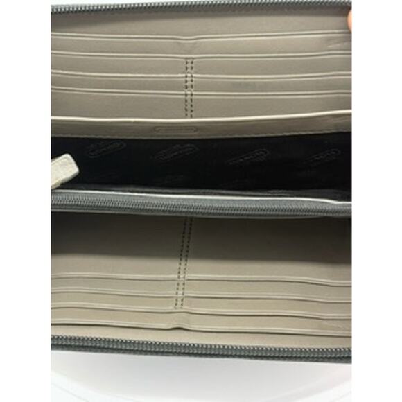 RETAIL $295 Coach Black Leather and Canvas Stripe on Spine Continental Wallet - Picture 8 of 13